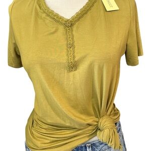 Elegant Mustard Lace Trim Top